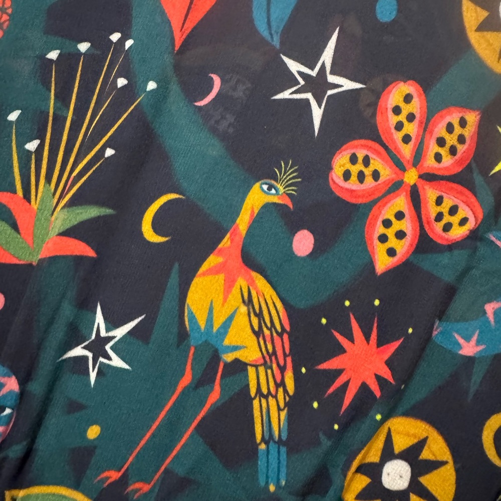 FARM Rio Dark Green Long-Sleeve Tiered Dress with Red, Yellow and Teal Motif - Picture 3 of 9